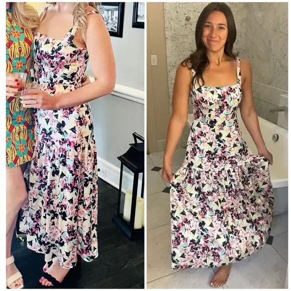 Aidan AIDAN MATTOX Floral Print Square Neck Satin Sleeveless Midi Dress Size 12